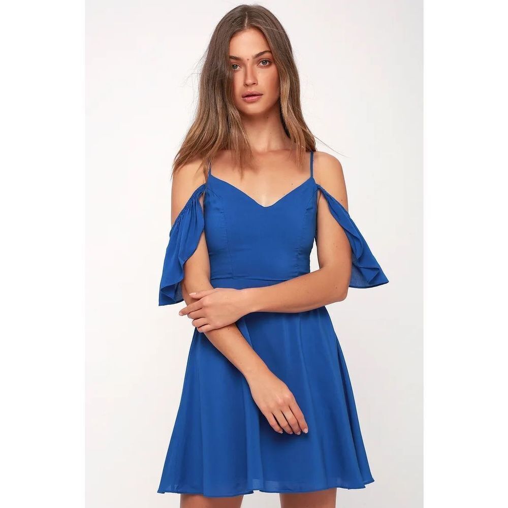 Lulu’s Royal Blue Off-the-Shoulder Skater Dress XL